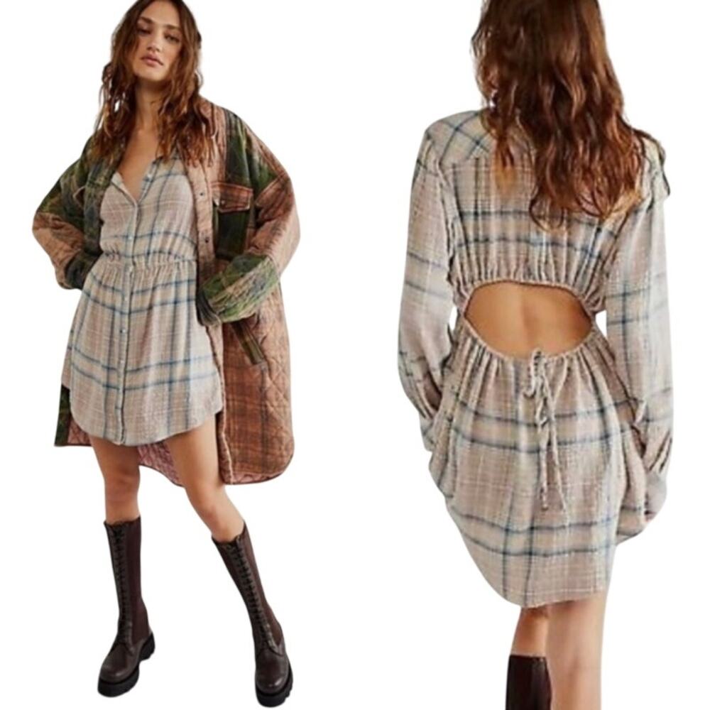 Free People Plaid Elai Mini Dress Large